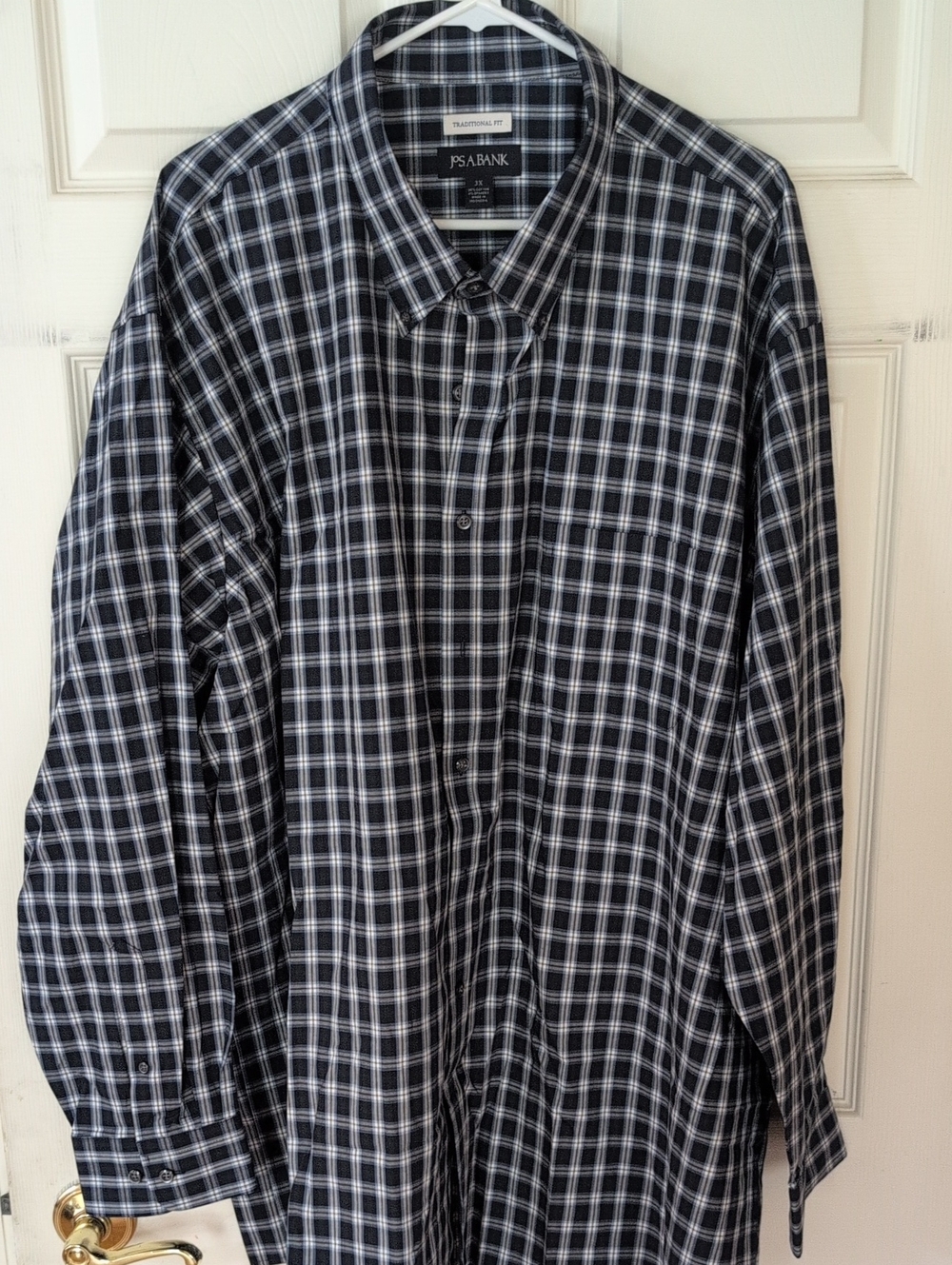 Jos. A. Bank Navy. Black and White Plaid Dress Shirt